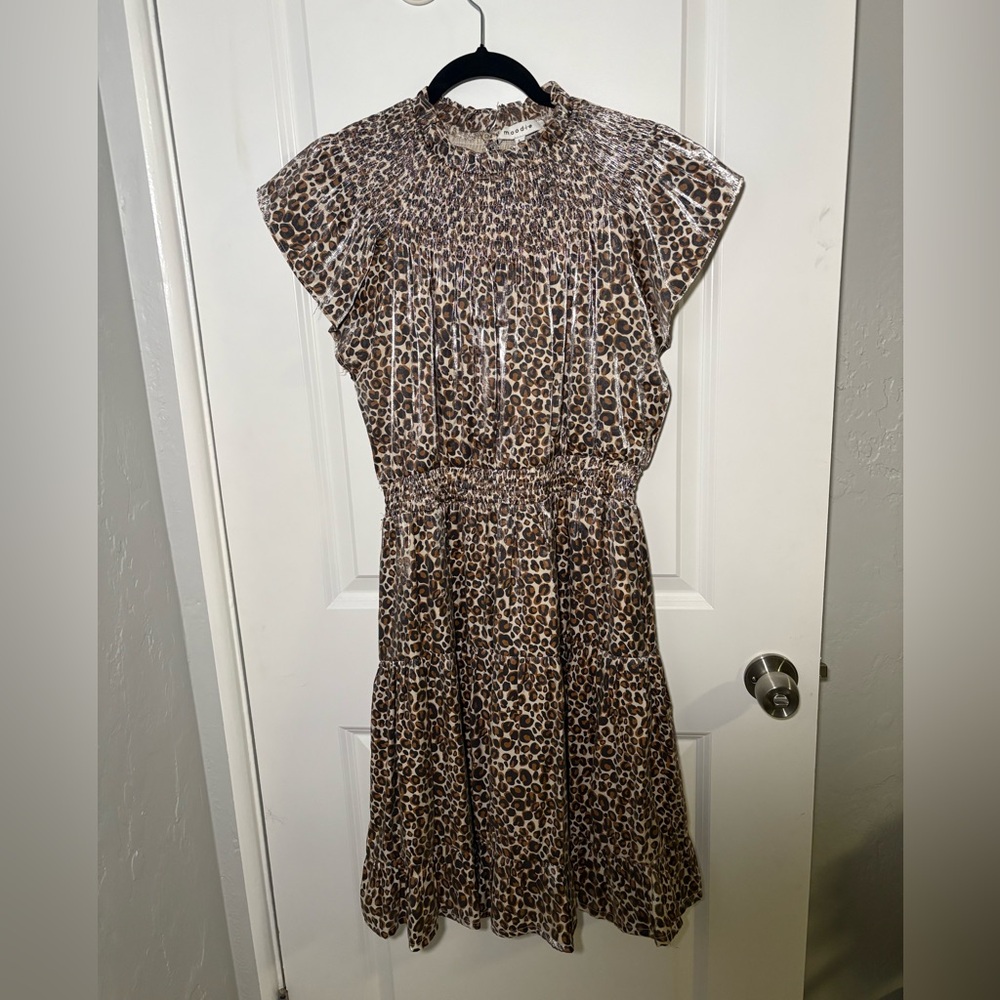 Moodie Brown Leopard Print Midi Dress Size large